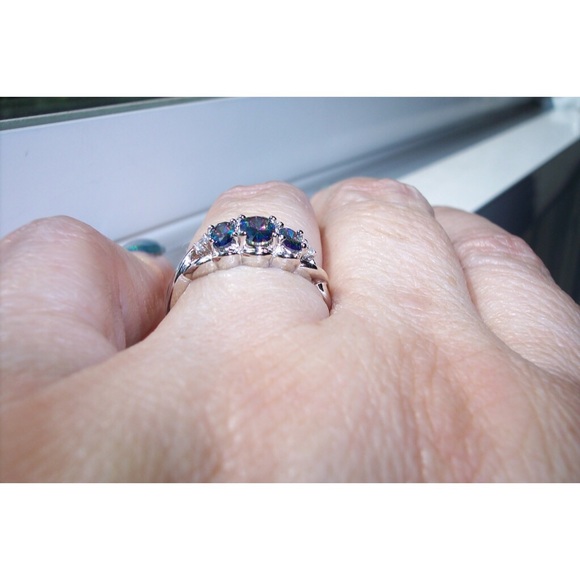925 STERLING SILVER Simulated Mystic Rainbow Topaz CZ Ring - Picture 5 of 16